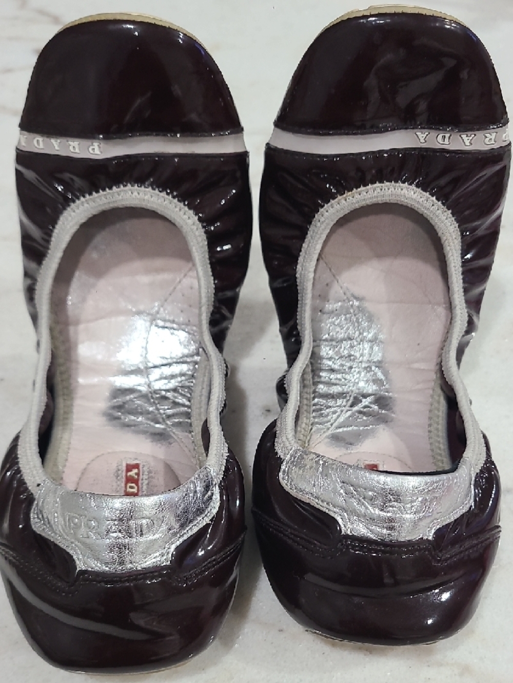 Prada Plum Patent Leather Ballet Flats with Silver Accents - Picture 8 of 9